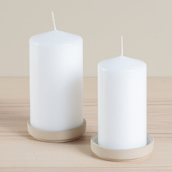 Organics Pillar Candle Holder Set Of 2 - Oatmeal