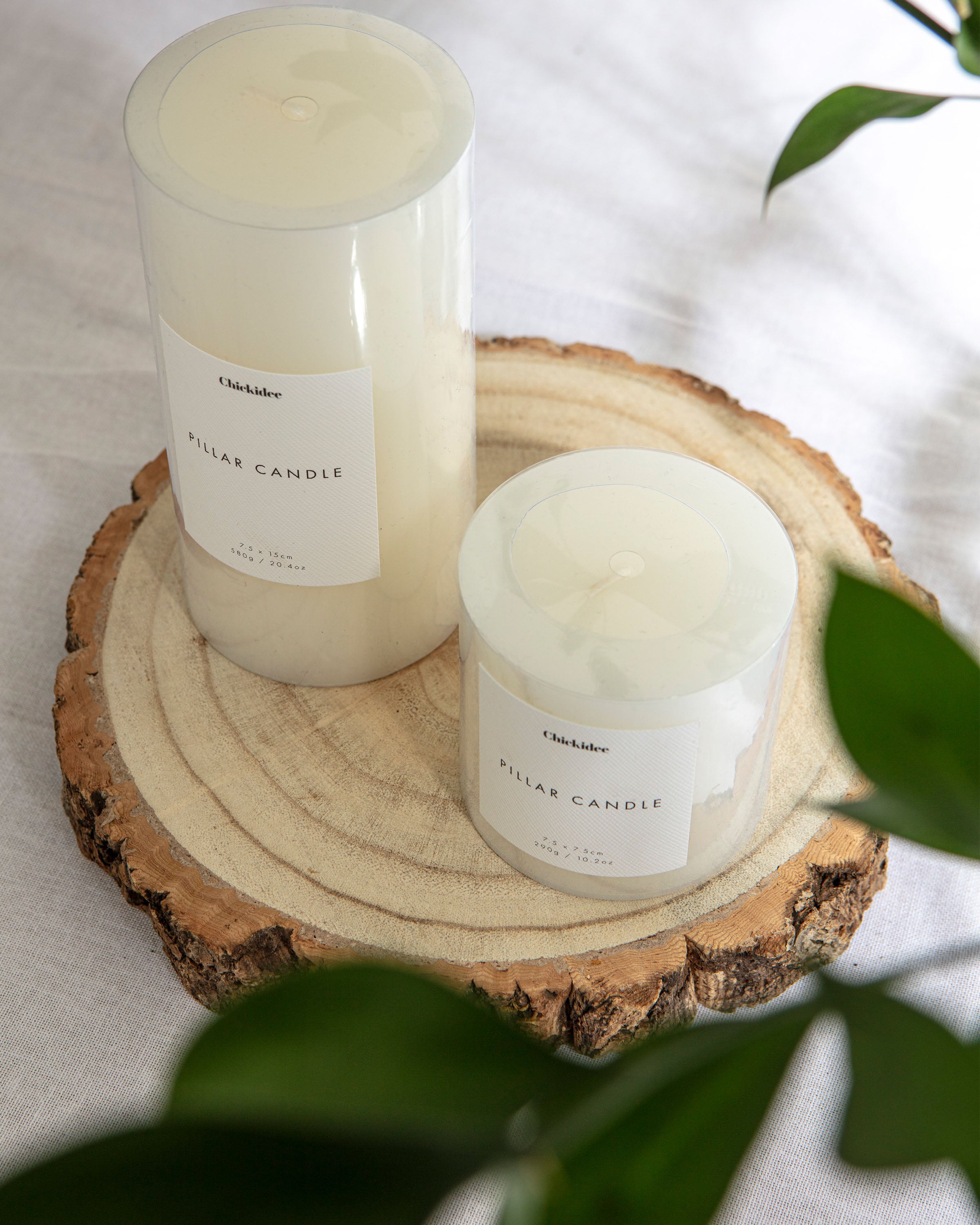 Chickidee Scents Base Range - Small & Large Pillar Candles White Top View