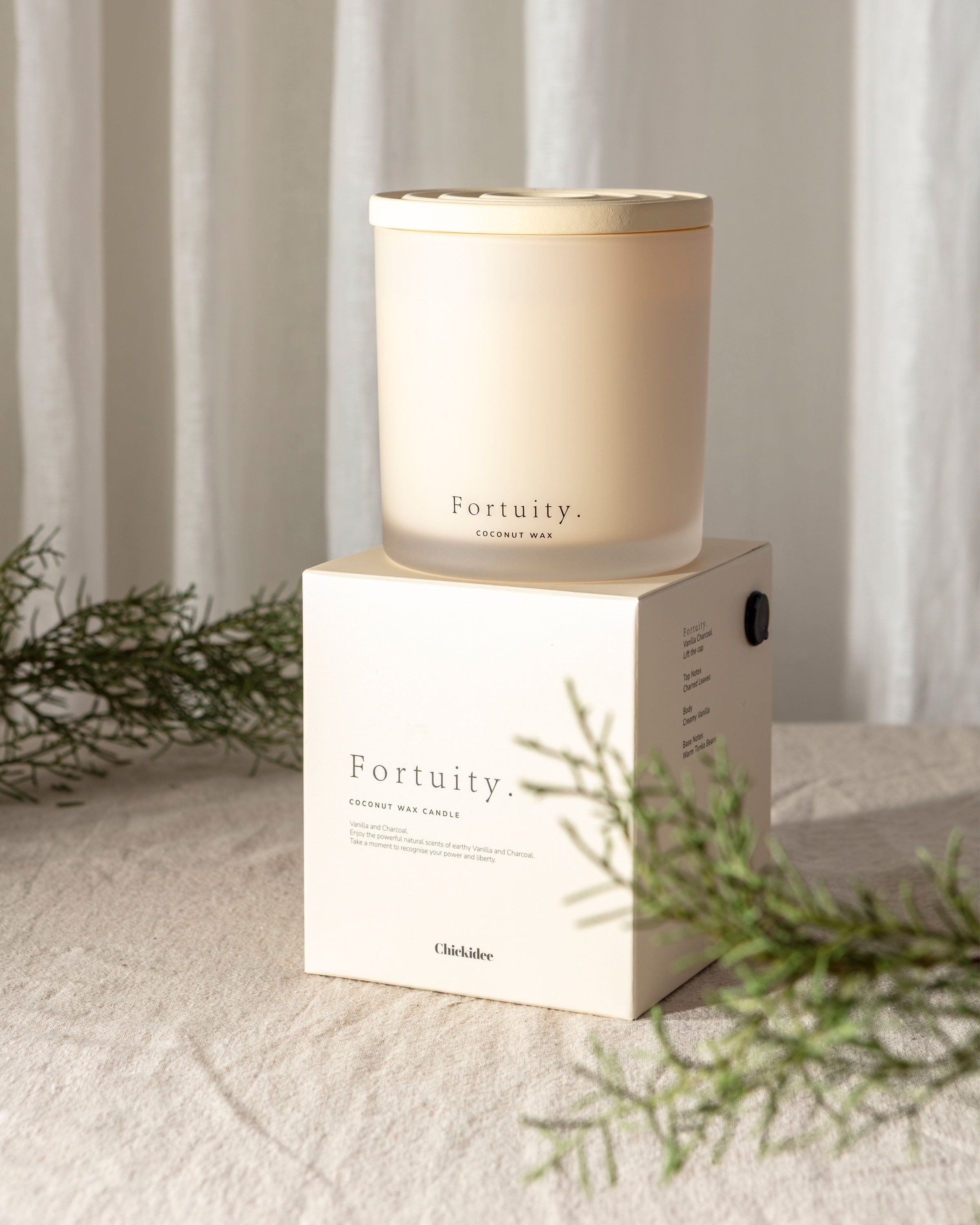Chickidee Scents Clay Range - Fortuity Double Wick Candle On Top Of Box
