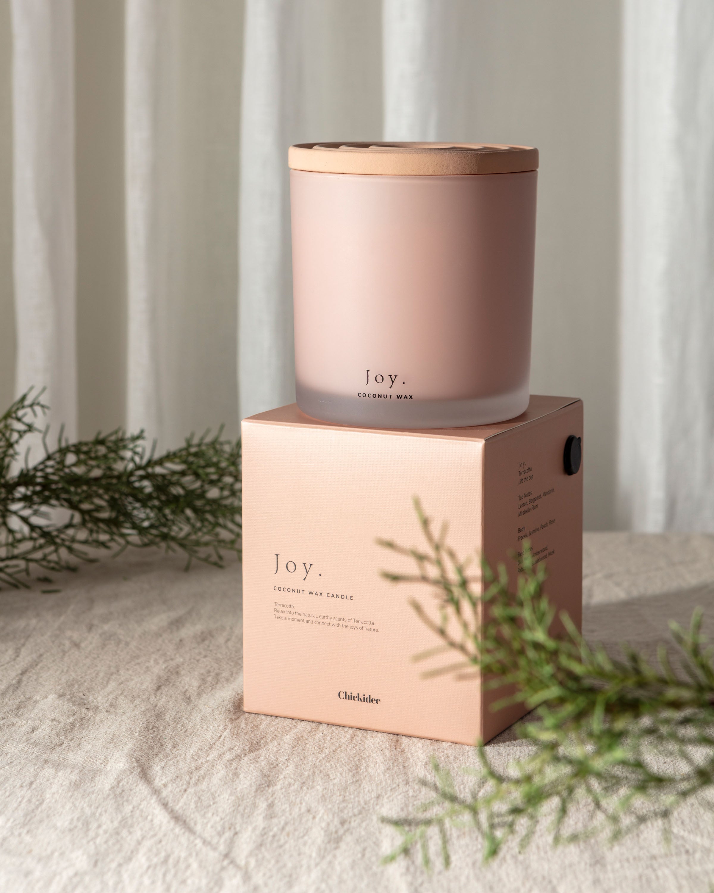Chickidee Scents Clay Range - Joy Double Wick Candle On Top Of Box