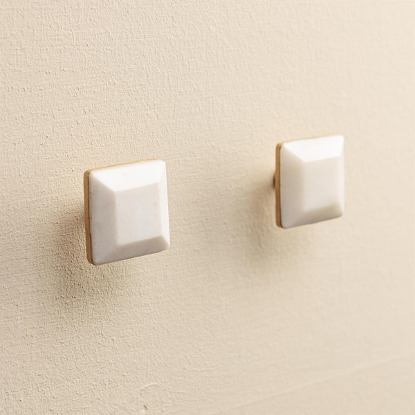 Priya White Stone Rectangle Drawer Knobs